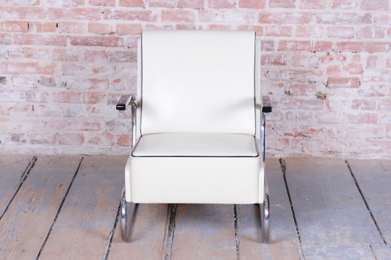 Restored Bauhaus Armchair, By W. Gispen, Mücke-Melder, Czech, 1930s – Leather, Wood (photo 5 of 12)