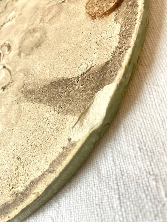 Sottopentola artigianale in ceramica smaltata, impronta di foglia di canapa, Accessori da tavola, Verde (foto 10 di 11)