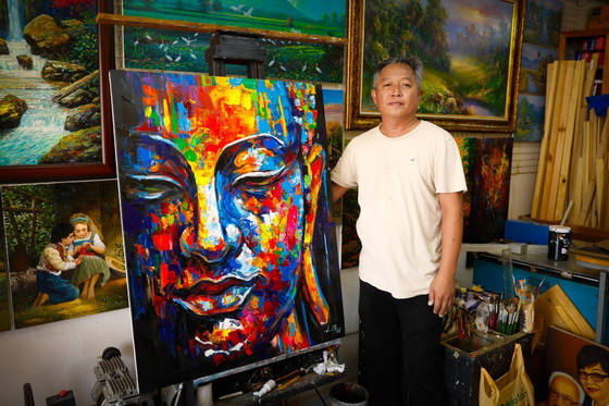 Image 1 of Unique hand-painted Buddha painting “Awakening” – Seksak Jaichumchen – 80×100 cm