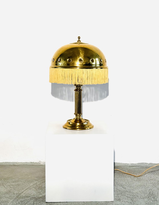 Image 1 of LAMPE DE TABLE EN LAITON MUSHROOM PAR SÖLKEN LEUCHTEN, ALLEMAGNE, CIRCA 1960s