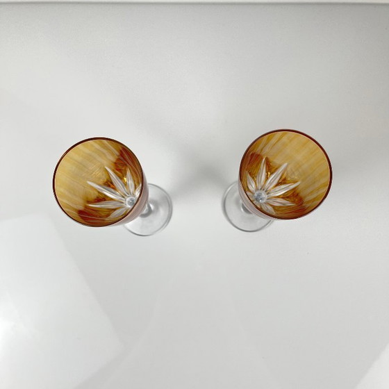 Image 1 of Duo de coupes de champagne en cristal de couleur jaune