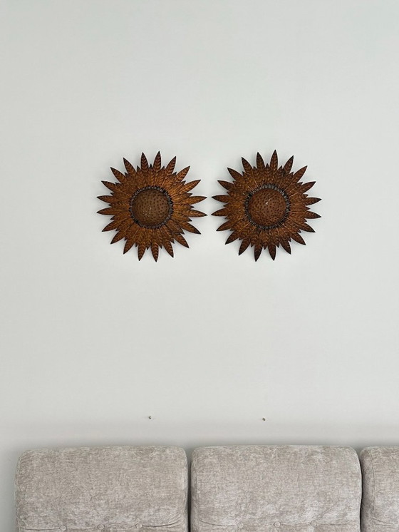 Image 1 of Pair of Vintage Spanish Sunburst Wall Lamps, 1950s–60s