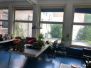 7x custom 4-seater desks, wood and black marmoleum