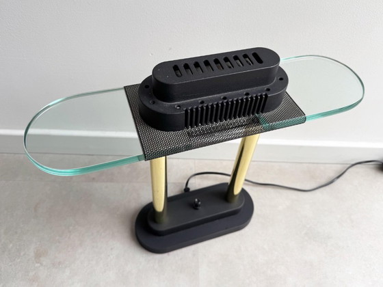 1x Large Vintage 80s Halogen Desk Lamp / Table Lamp - Hollywood Regency – Glass, Metal (photo 4 of 5)