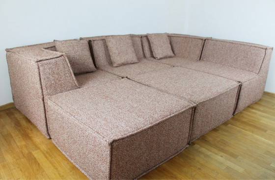 Image 1 of NIEUW Bank, modulair, bouclé, rosé, dagbed, midden eeuw, vintage