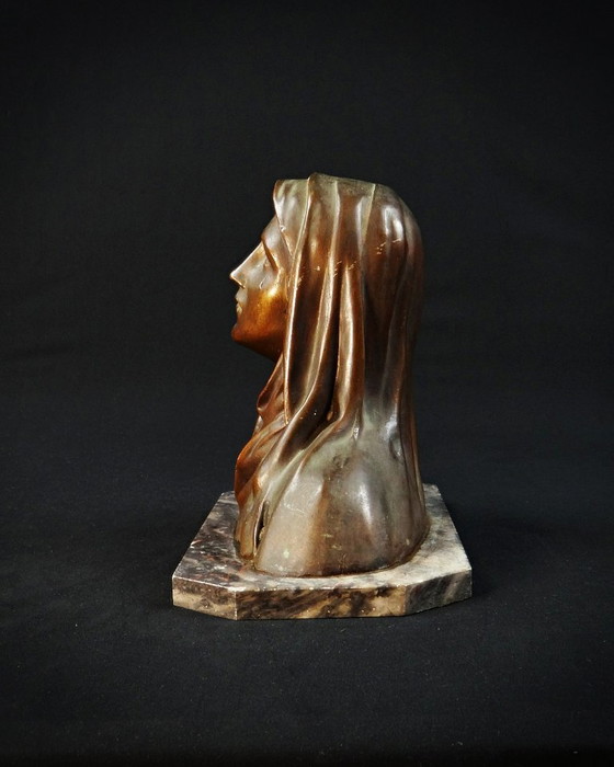 Image 1 of Oscar Ruffony (1874-1946) Büste Tränende Jungfrau Maria Regula auf Marmor Art Deco