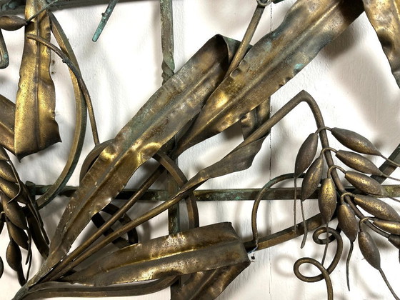 Image 1 of Brass wall decoration with grapes and sheaf of wheat, 1950s