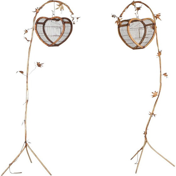 Image 1 of Pair of vintage birdcages in gilded metal, Belgium 1970