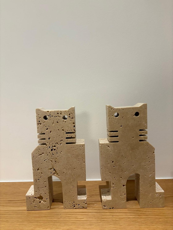 Image 1 of Coppia di gatti in travertino, Fratelli Mannelli, Italia, anni '70