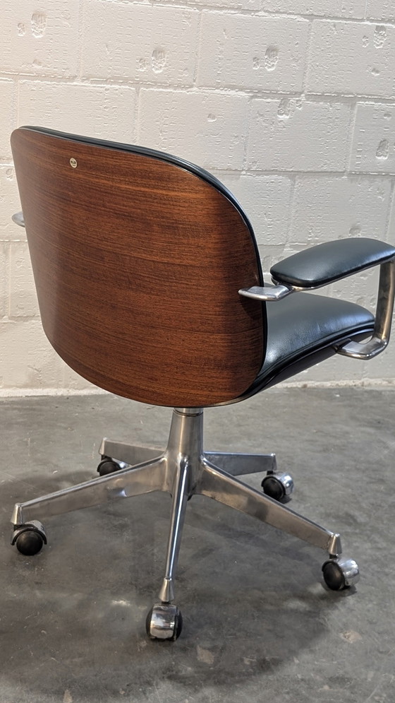 Image 1 of sedia da ufficio mim racing in pelle verde e legno di palissandro