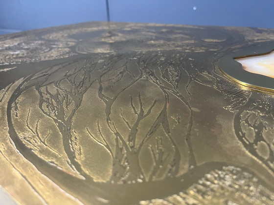 Image 1 of Etched Brass and Inlaid Agate Coffee Table by Felix De Boussy, Belgium