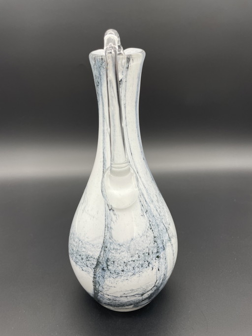 Hand-blown Art Glass Jug in White-Grey-Blue, Murano Style – vazen (photo 2 of 7)