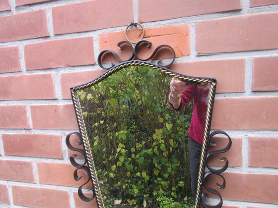 Black Wrought Iron Wall Mirror Retro Vintage MCM – Glass (photo 3 of 9)