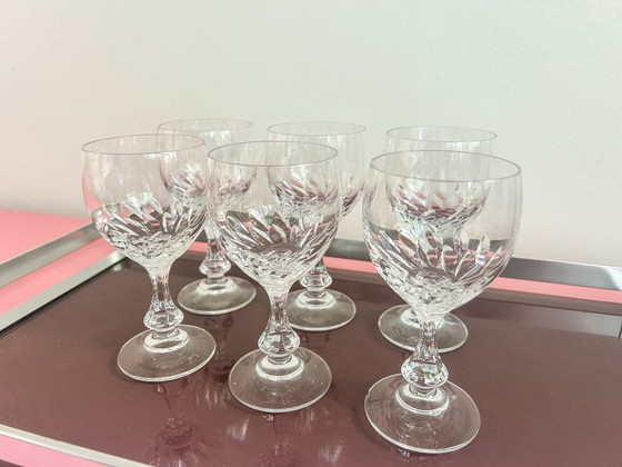 6x Vintage Geslepen Kristal Wijnglas – Glazen & Karaffen, Crystal (photo 5 of 8)