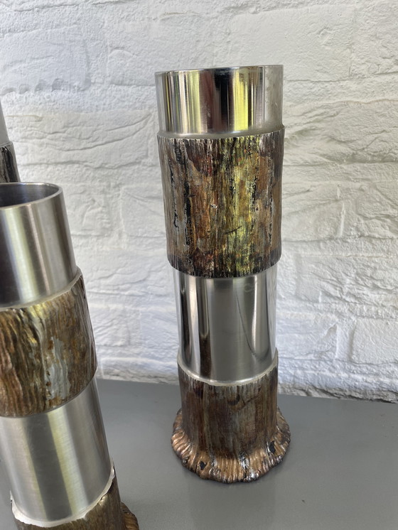 Image 1 of Satz von 3 brutalistischen Metallen aus Duitsland aus den Jahren 60/70