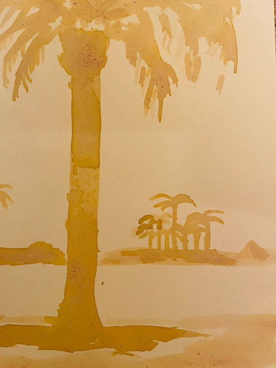 Image 1 of Dipinto ad acquerello di un paesaggio egiziano, "Alba sul Nilo"