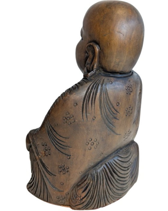 Oude, handgesneden houten lachende Boeddha (Budai) – Beeldhouwkunst, Wood (photo 6 of 8)