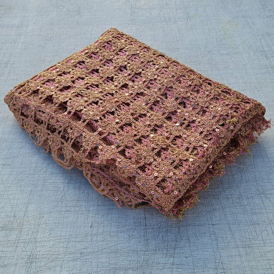 Image 1 of Vintage Rose-Gold Sequin Curtain – Mid-Century Modern, 60s Fabric