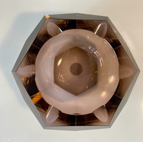 Image 1 of Bernsteinfarbener Facettierter Aschenbecher aus Muranoglas