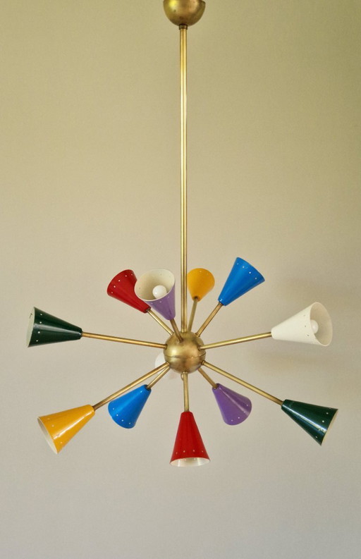 Vintage Stilnovo Sputnik Kronleuchter, italienischer Mid-Century-Stil, Messing
