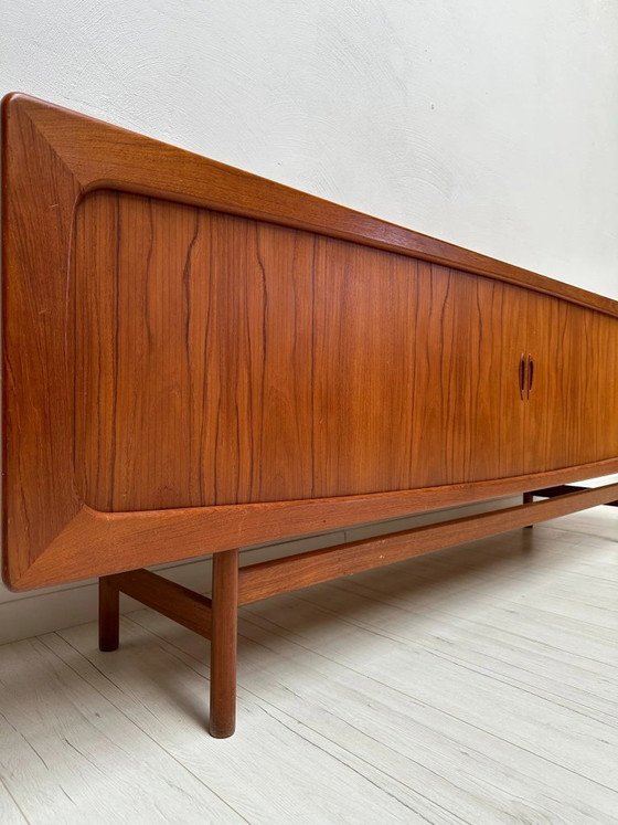 1960s Vintage Large Danish Design Teak Sideboard with Tambour Doors, OMANN JUN, Wood, Brown (photo 3 of 19)