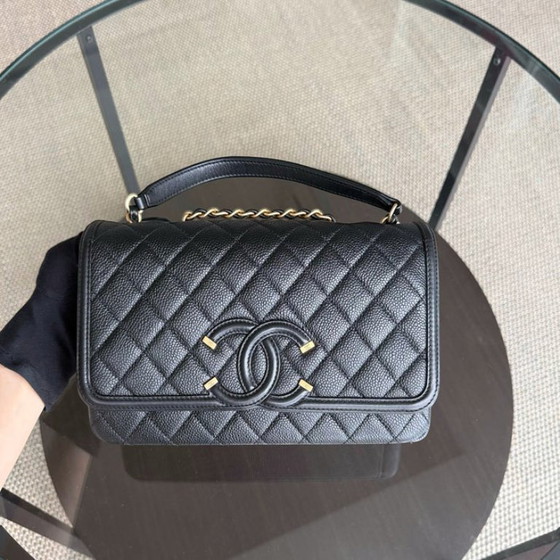 Image 1 of Chanel Filigree CC Medium - 25CM Caviar Quilted Grained Calfskin Black Gold Hardware Series 24