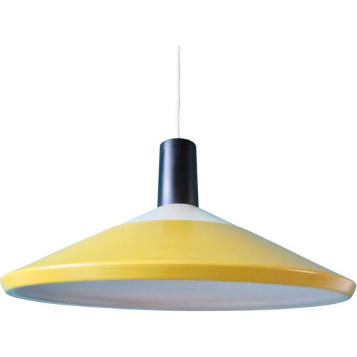 Vintage yellow metal suspension lamp by Louis Poulsen, Denmark 1960