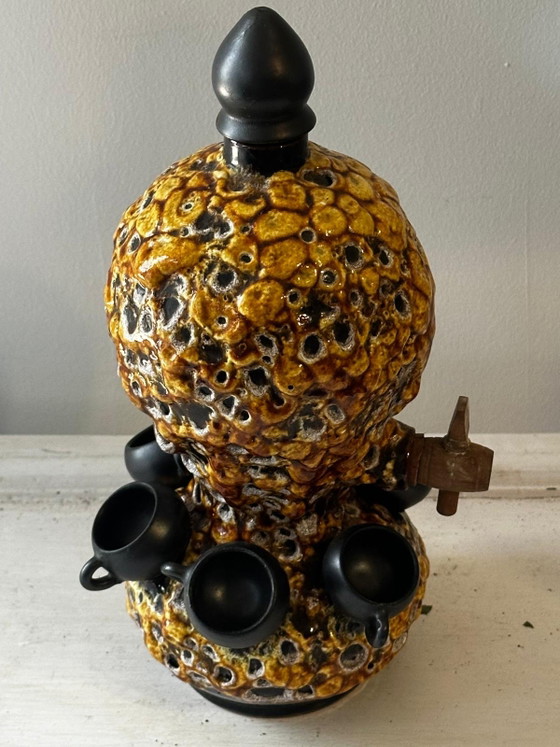 Émaux des Dunes enamelled ceramic liqueur set – 70s – Glass & Decanter, Vintage (photo 5 of 14)