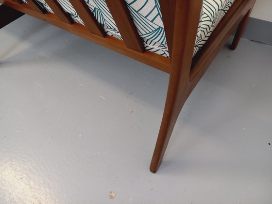 Image 1 of Arne Wahl Iversen voor Komfort 3-zits Scandinavische vintage bank in teak en stof uit de jaren 60