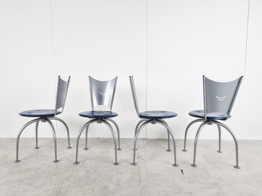 4 x Post modern metal dining chairs