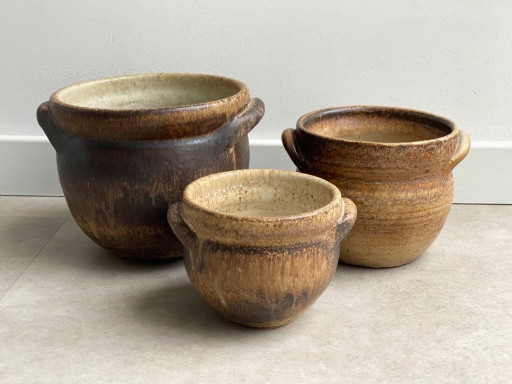 3x Vintage Rustic Ceramic Flower Pots / Planters – plantenbak