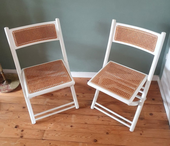 Image 1 of Set of 2 White Design folding chairs with cane / webbing upholstery
