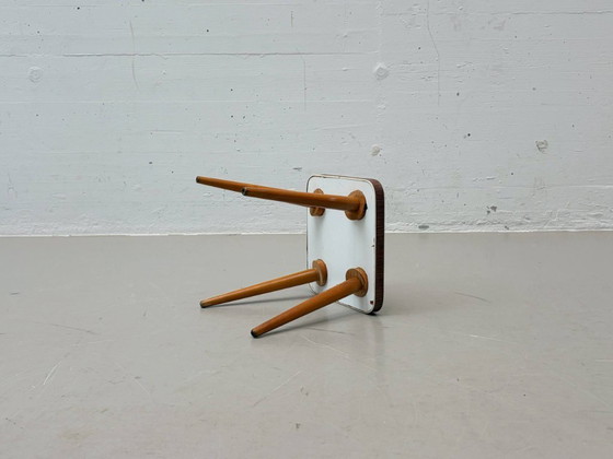 Image 1 of Postmodern plant stand / flower stool with wood veneer, 1970s–1980s