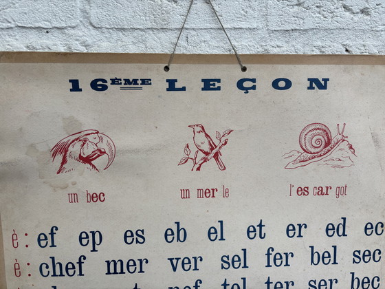 Image 1 of Tabella scolastica francese vintage a doppia faccia Metodo Boscher ‘50
