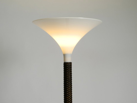 Image 1 of Stunningly beautiful XXL 1970s Pop Art Tulip floor lamp with a dark brown wicker frame and a plexiglass shade