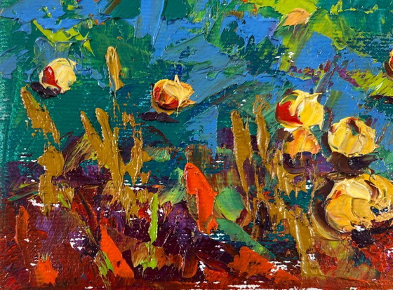Image 1 of Original Oil Painting Summer House Landscape Work in the Garden