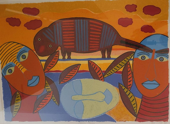 Ans van Dijk (1962) Mbanza-Ngungu / figures abstraites, 2003, Lithographies et sérigraphies, Papier, Bois (photo 2 sur 7)
