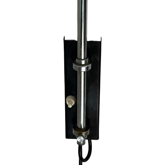 Image 1 of Herda - Lampada da parete spaziale - Paralume giallo, base nera e montante cromato (modello raro)