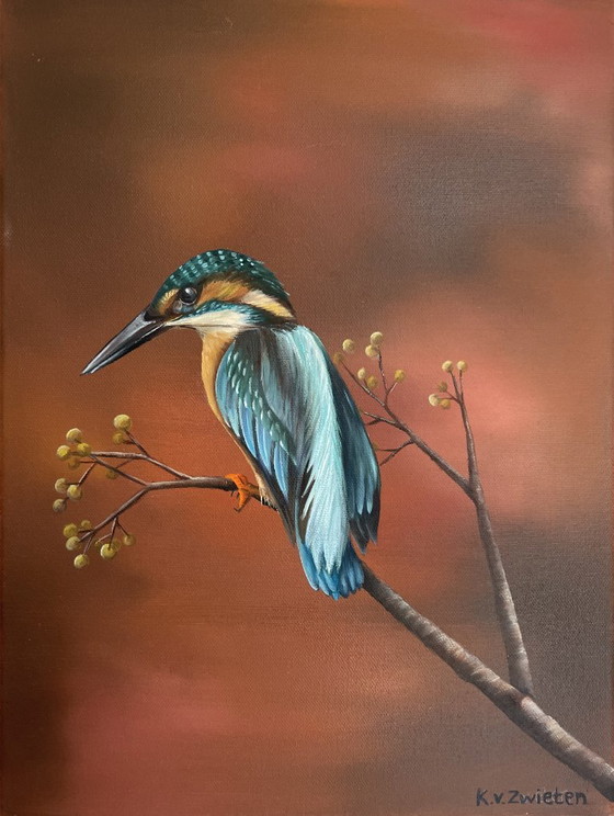 Kingfisher on Canvas - Oil Paint - 30x40x1.5 Cm – Paintings & Drawings (photo 2 of 5)