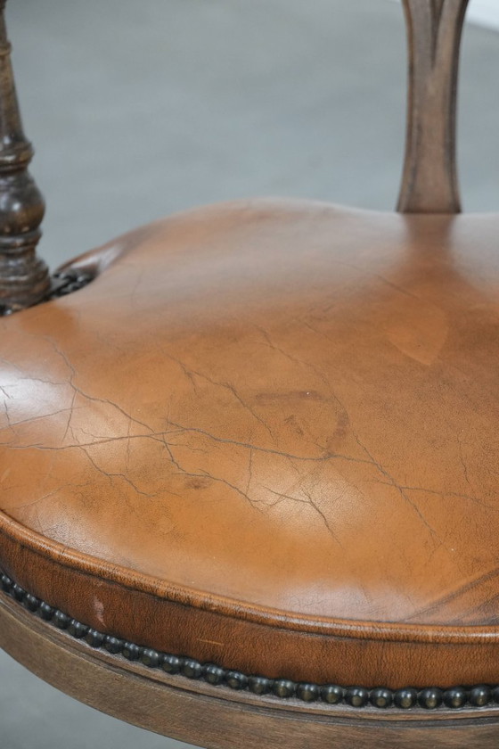 Image 1 of Sedia da ufficio Chesterfield in pelle in stile inglese con ruote