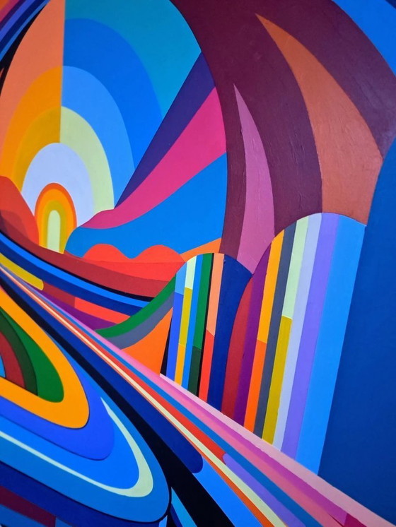 Image 1 of Lever du Soleil - dipinto astratto colorato di Franklin van Dam - Acrilico su MDF - 105 × 84 cm