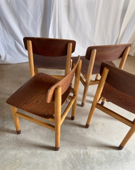 Four low chairs Kvetny and Sonners Stolefabrik Denmark 1960, Side chairs, Wood, Brown (photo 15 of 15)
