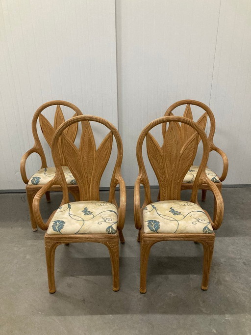 4 Vivai del Sud eetkamerstoelen van riet, bamboe en palmbladeren