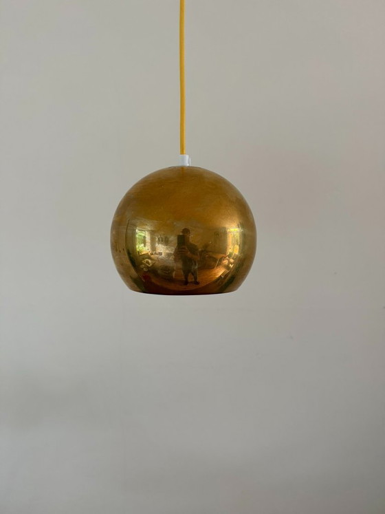 Set of 2 Vintage Topan style pendants - Danish design lamps, Pendant lamps, Metal, Gold (photo 2 of 10)