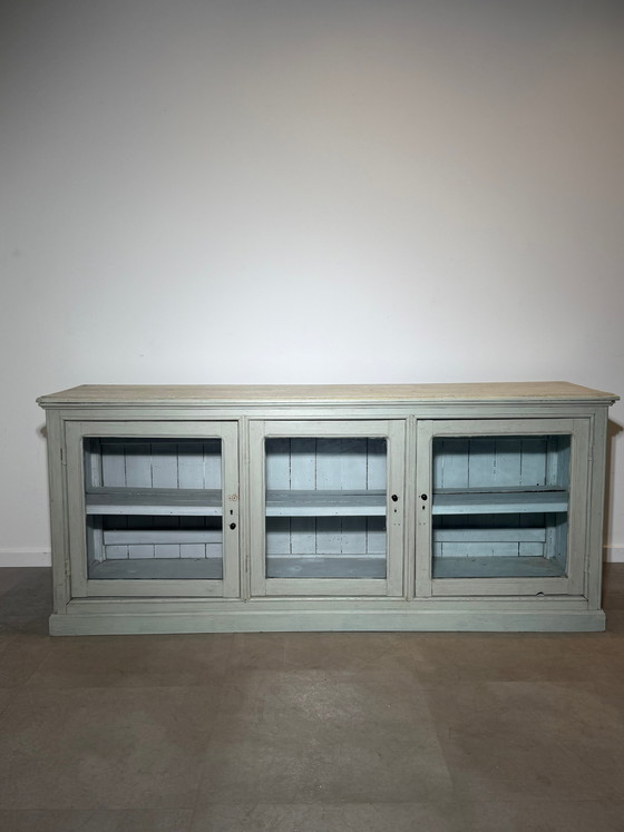 Antieke massief eikenhouten toonbank met glazen vitrine. – Vitrinekasten, Glass (photo 5 of 9)