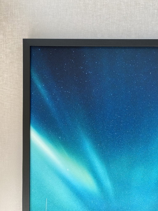 Reproduction d'art d'aurores boréales | Photographie du ciel nocturne, encadrée (100 x 70 cm)