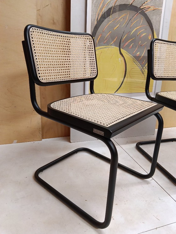 Image 1 of ALIVARMVSEVM 104. SET of 2 CESCA B32 Chairs (NEW) in Black Frame Limited Edition 