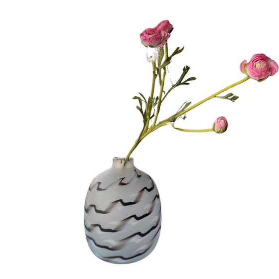 Image 1 of Heavy Art Deco vase in opal glass with etched wave motif - ca. 1930s