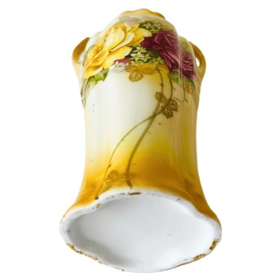 Vintage Art Nouveau Style Small Vase Yellow Pink Gold Flowers 1970s – Ceramic (photo 9 of 9)