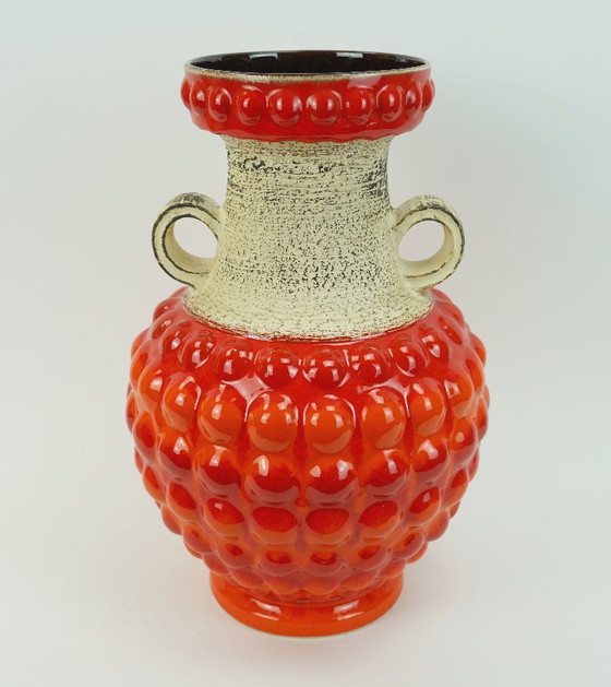 Image 1 of 1960s Bay Keramik Vase Bubble Decor Red and Orange Model 65 45 WGP
